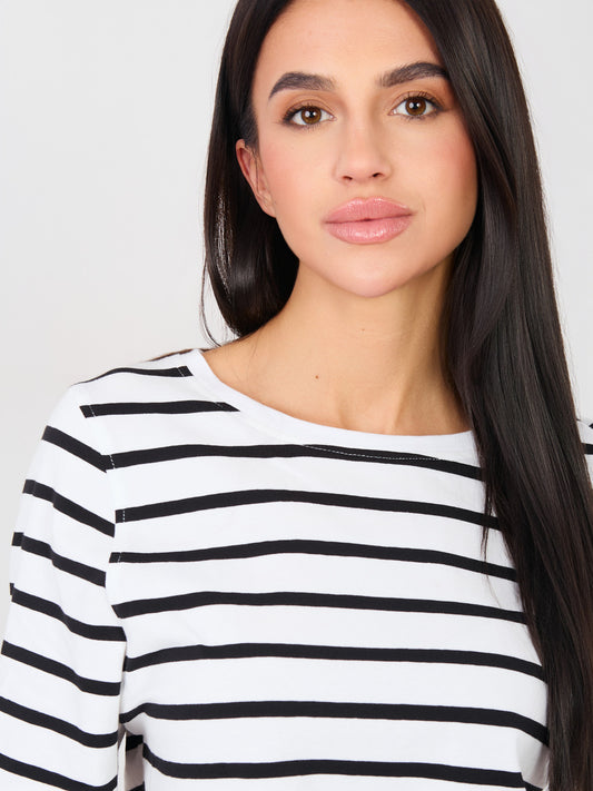RUE PARIS Biało-czarny damski t-shirt basic z bawełny