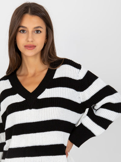 Biało-czarny dłuższy sweter oversize z wełną RUE PARIS