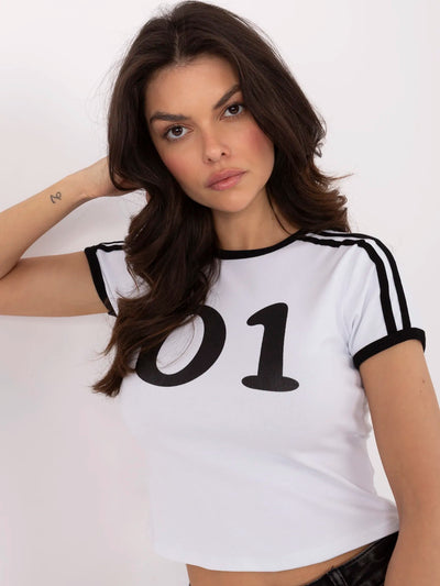 Biało-czarny krótki t-shirt z lampasami