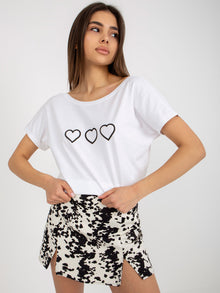 Biało-czarny damski t-shirt z nadrukiem Amor RUE PARIS