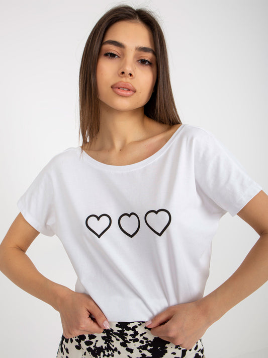 Biało-czarny damski t-shirt z nadrukiem Amor RUE PARIS