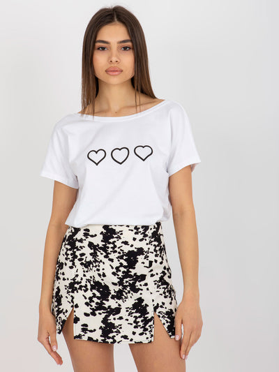Biało-czarny damski t-shirt z nadrukiem Amor RUE PARIS