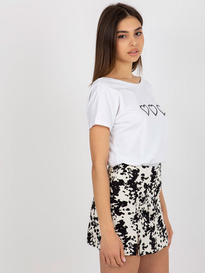 Biało-czarny damski t-shirt z nadrukiem Amor RUE PARIS