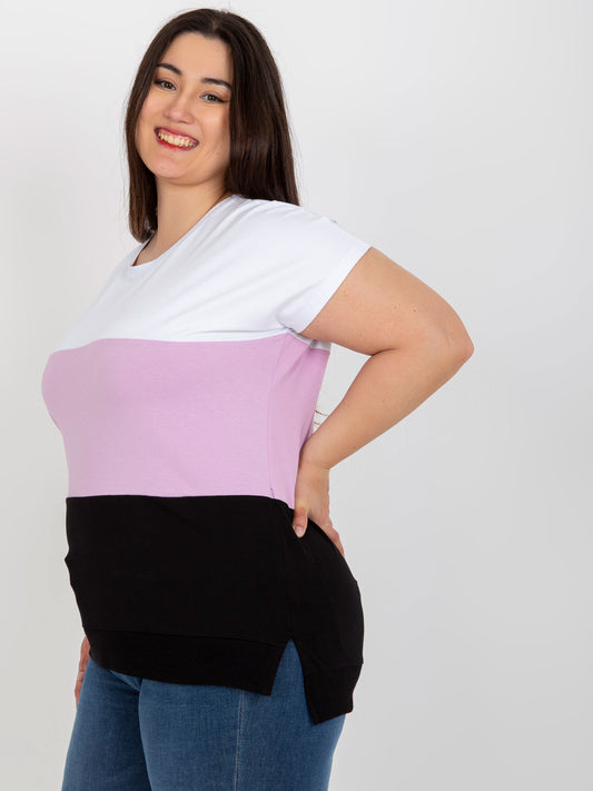 Biało-fioletowa bluzka plus size bez zapięcia