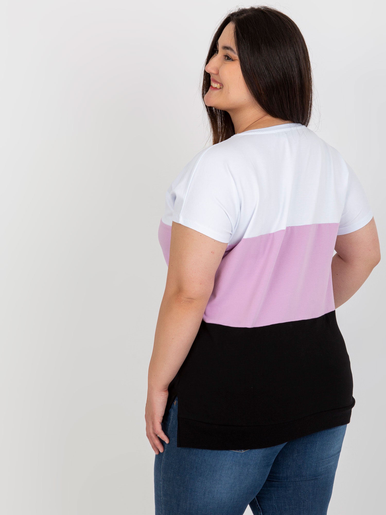 Biało-fioletowa bluzka plus size bez zapięcia