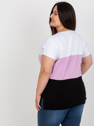 Biało-fioletowa bluzka plus size bez zapięcia