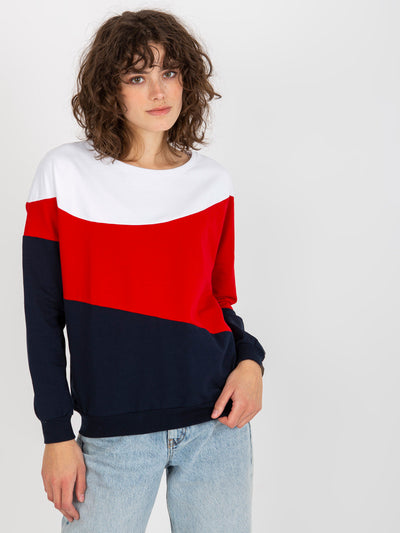 Biało-granatowa bawełniana bluza basic bez kaptura