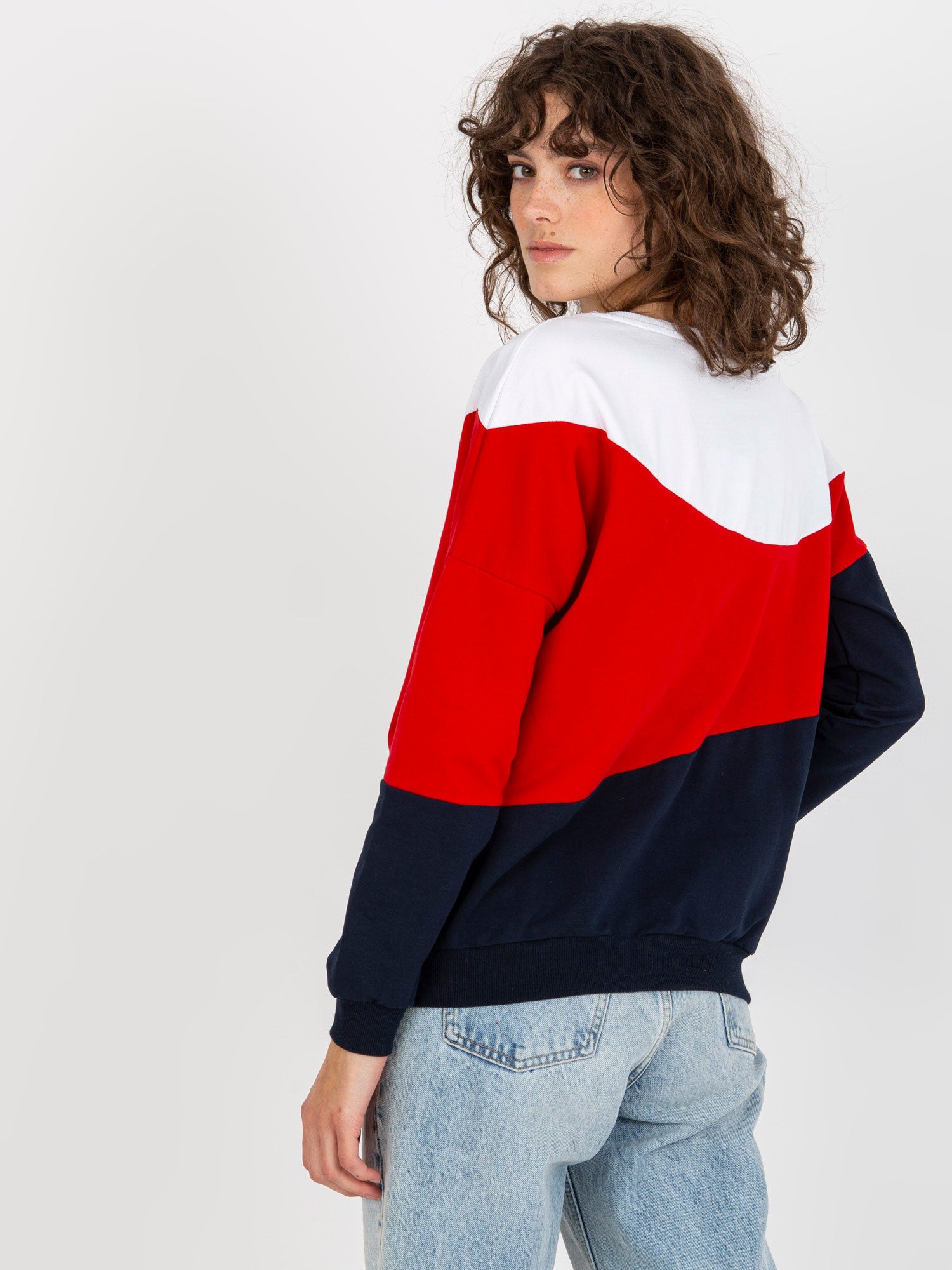 Biało-granatowa bawełniana bluza basic bez kaptura