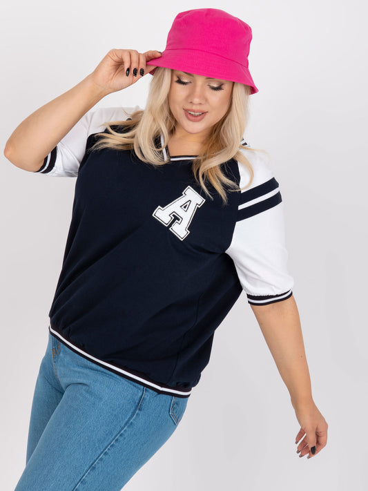 Biało-granatowa bluzka plus size z bawełny