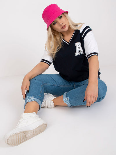 Biało-granatowa bluzka plus size z bawełny