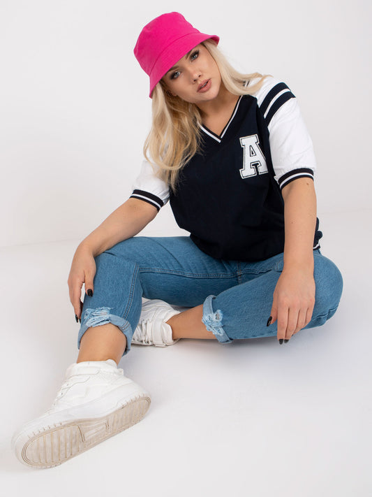 Biało-granatowa bluzka plus size z bawełny