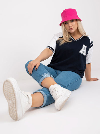 Biało-granatowa bluzka plus size z bawełny