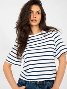 RUE PARIS  Biało-granatowy damski t-shirt basic w paski