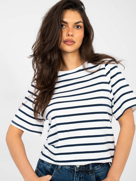 RUE PARIS  Biało-granatowy damski t-shirt basic w paski
