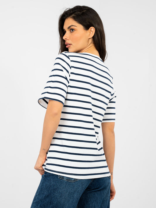 RUE PARIS  Biało-granatowy damski t-shirt basic w paski