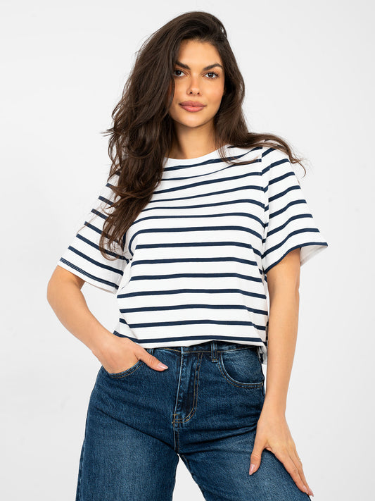 RUE PARIS  Biało-granatowy damski t-shirt basic w paski