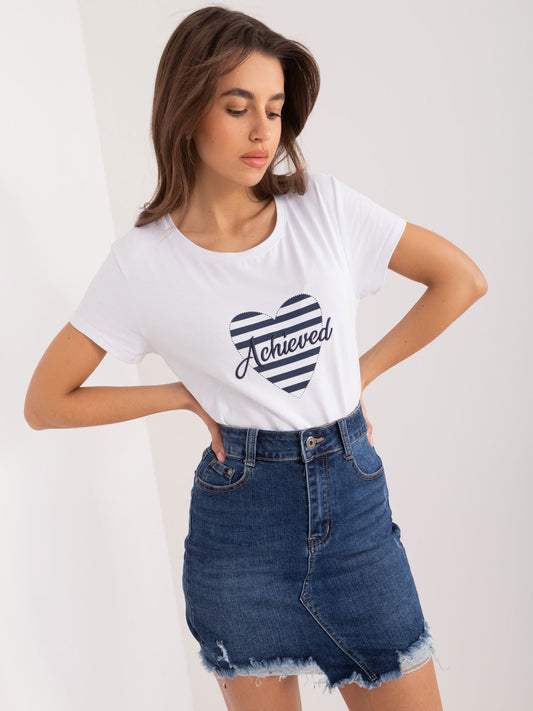 BASIC FEEL GOOD Biało-granatowy t-shirt z nadrukiem serca
