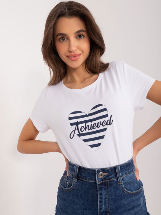 BASIC FEEL GOOD Biało-granatowy t-shirt z nadrukiem serca
