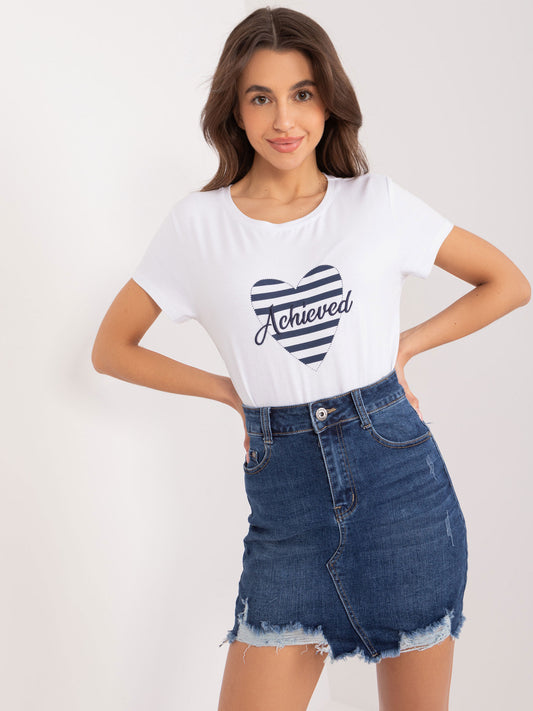 BASIC FEEL GOOD Biało-granatowy t-shirt z nadrukiem serca