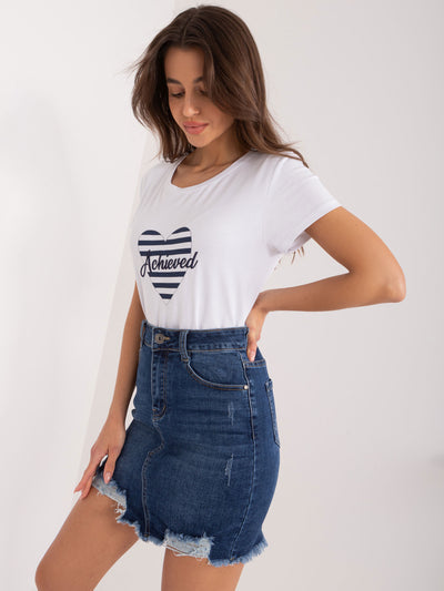 BASIC FEEL GOOD Biało-granatowy t-shirt z nadrukiem serca