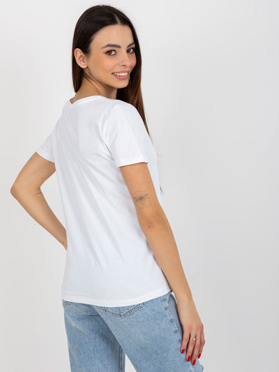 Biało-jasnofioletowy bawełniany t-shirt z nadrukiem