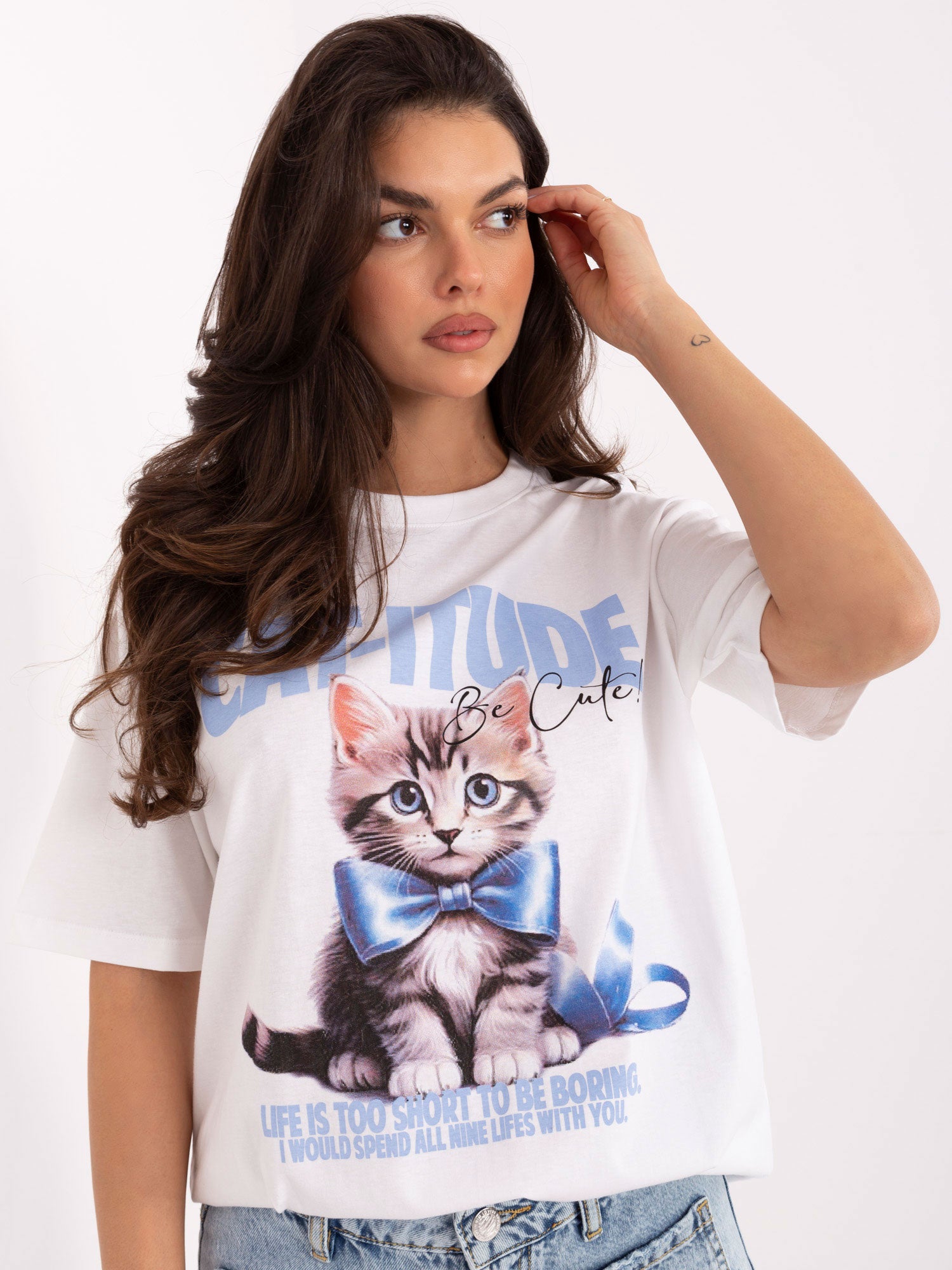 FRESH MADE Biało-jasnoniebieski t-shirt z bawełny