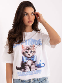 FRESH MADE Biało-jasnoniebieski t-shirt z bawełny