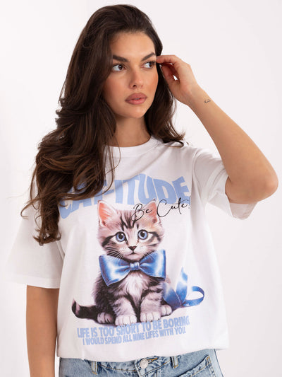 FRESH MADE Biało-jasnoniebieski t-shirt z bawełny