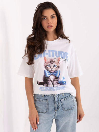 FRESH MADE Biało-jasnoniebieski t-shirt z bawełny