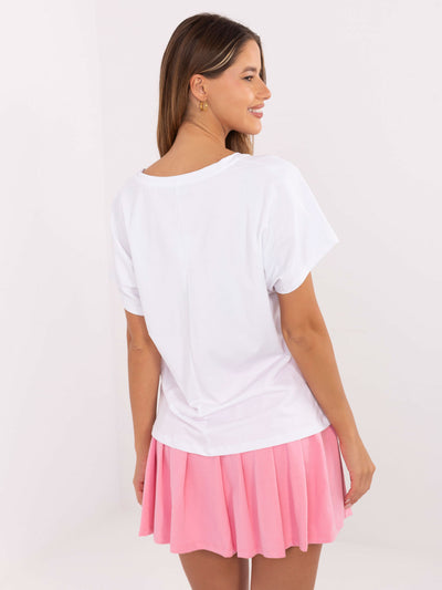 Biało-jasnoróżowy komplet z t-shirtem oversize