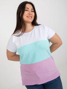 Biało-miętowa bluzka plus size z okrągłym dekoltem