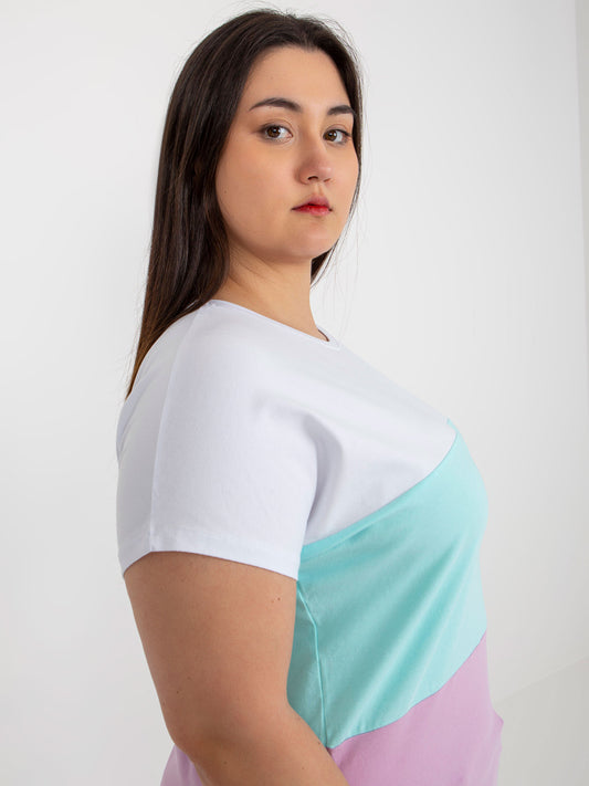 Biało-miętowa bluzka plus size z okrągłym dekoltem