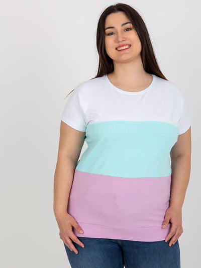 Biało-miętowa bluzka plus size z okrągłym dekoltem