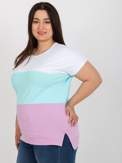 Biało-miętowa bluzka plus size z okrągłym dekoltem