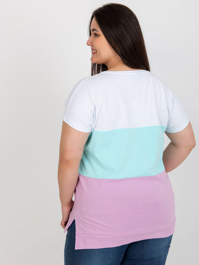 Biało-miętowa bluzka plus size z okrągłym dekoltem