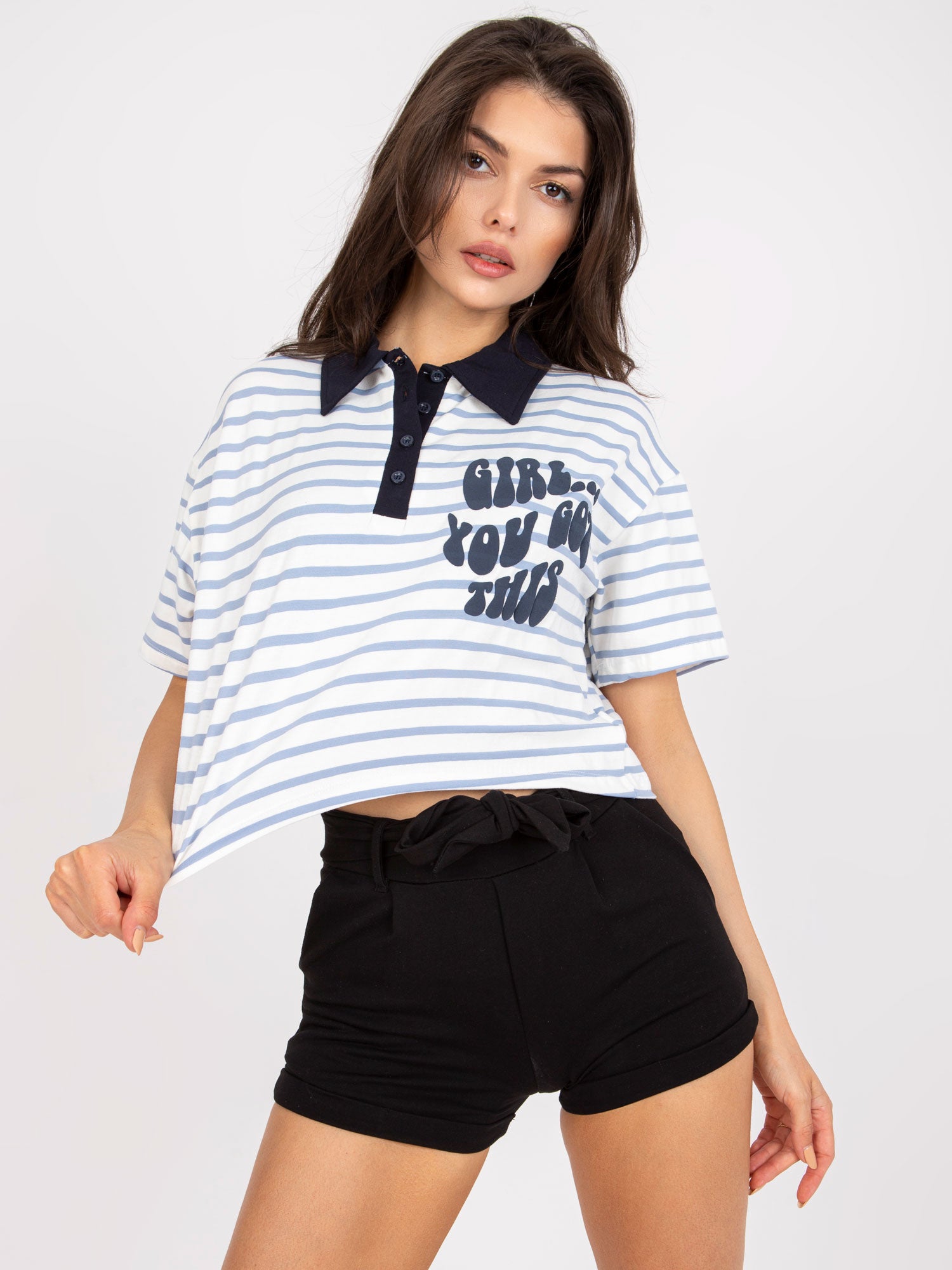 Biało-niebieska damska koszulka polo w paski