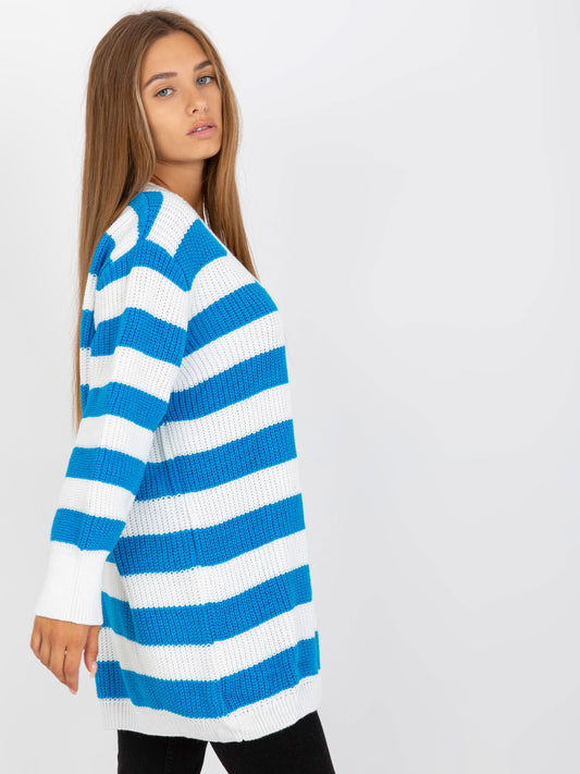 Biało-niebieski sweter oversize w paski RUE PARIS