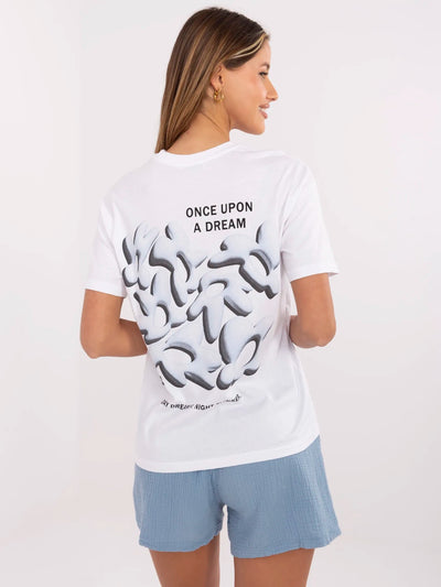 FRESH MADE Biało-niebieski t-shirt z nadrukiem na plecach