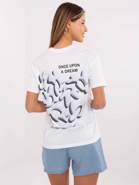 FRESH MADE Biało-niebieski t-shirt z nadrukiem na plecach