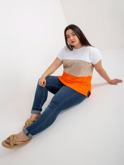 Biało-pomarańczowa bluzka plus size w paski