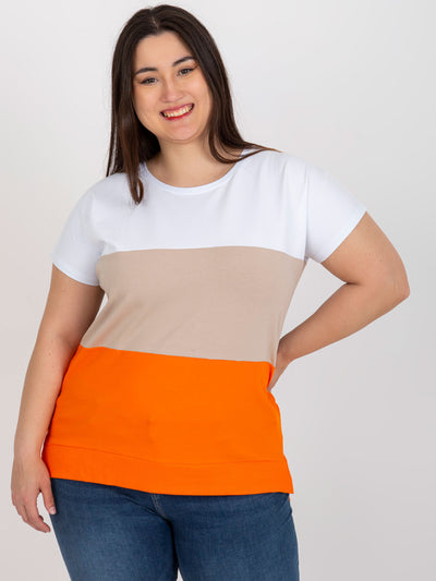 Biało-pomarańczowa bluzka plus size w paski