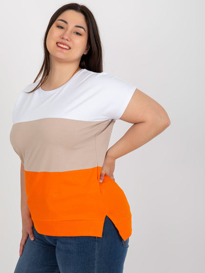 Biało-pomarańczowa bluzka plus size w paski