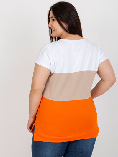 Biało-pomarańczowa bluzka plus size w paski