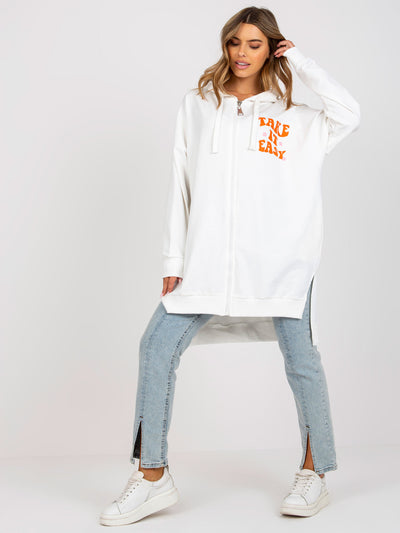 Biało-pomarańczowa rozpinana bluza oversize z kieszeniami