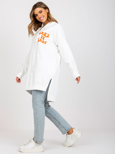 Biało-pomarańczowa rozpinana bluza oversize z kieszeniami