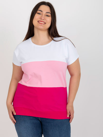 Biało-różowa damska bluzka plus size z bawełny
