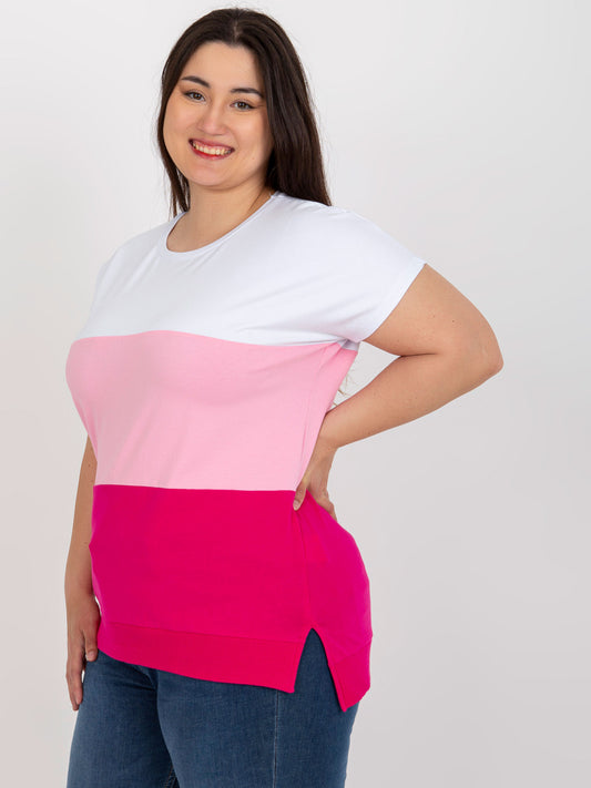 Biało-różowa damska bluzka plus size z bawełny
