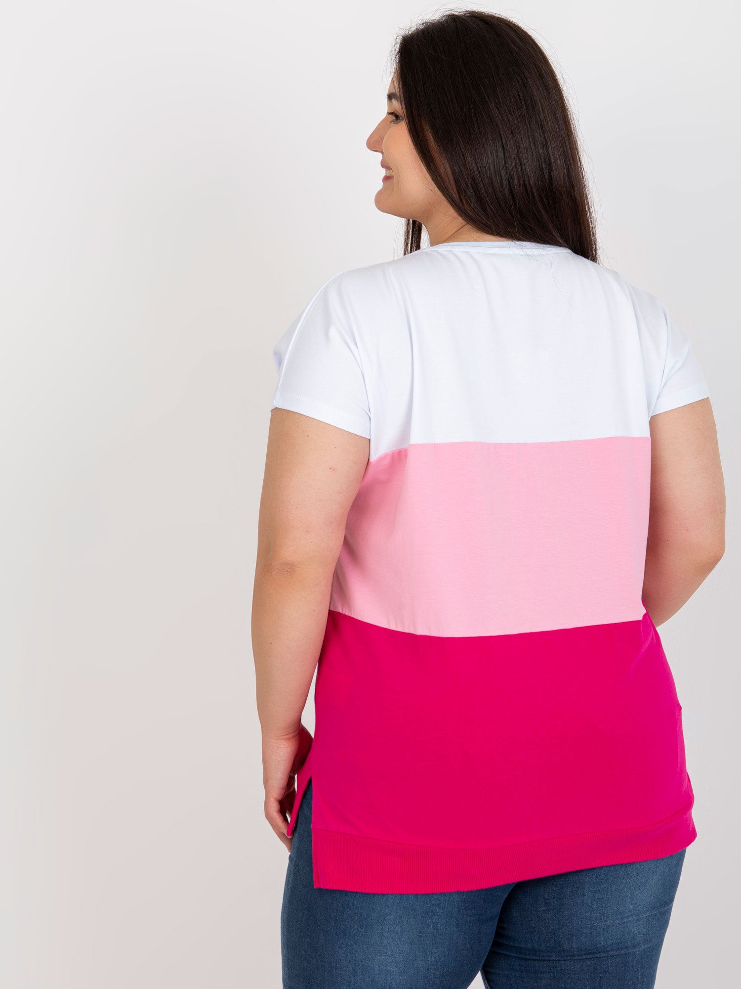 Biało-różowa damska bluzka plus size z bawełny