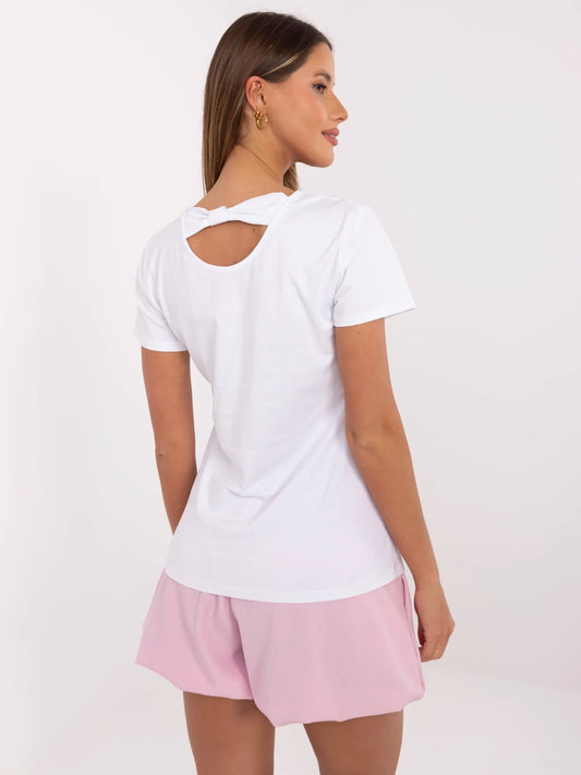 Biało-różowy t-shirt z nadrukiem misia