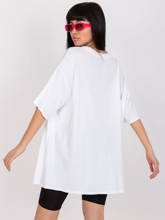 Biało-różowy t-shirt z aplikacją z bawełny